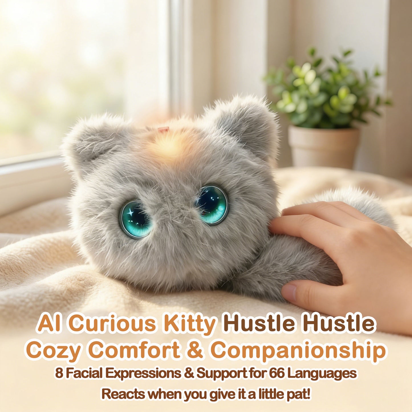 AI CuriousCat Multilingual Talking Plush Toy Pet Cat Companion