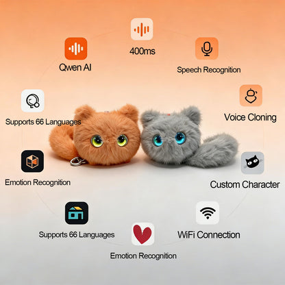 AI CuriousCat Multilingual Talking Plush Toy Pet Cat Companion